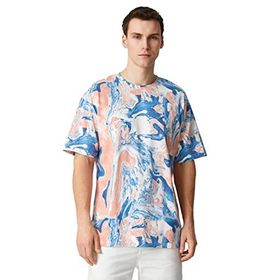 Koton 3SAM10395HK Pembe Desenli Bisiklet Yaka Erkek T-shirt