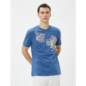 Koton 3SAM10857HK 601 Mavi Erkek Jersey Kısa Kollu Bisiklet Yaka T-Shirt