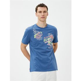 Koton 3SAM10857HK 601 Mavi Erkek Jersey Kısa Kollu Bisiklet Yaka T-Shirt
