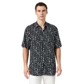 Koton 3SAM60006HW Siyah Desenli 9D9 Erkek Woven Tops Pamuk Gömlek