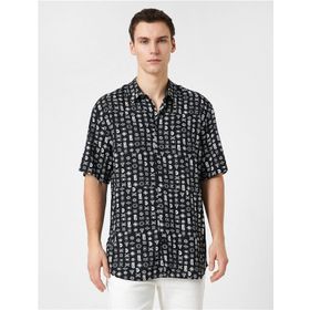 Koton 3SAM60006HW Siyah Desenli 9D9 Erkek Woven Tops Pamuk Gömlek