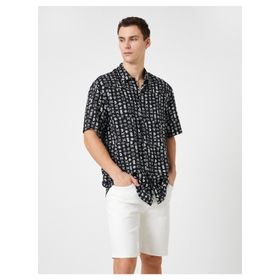 Koton 3SAM60006HW Siyah Desenli 9D9 Erkek Woven Tops Pamuk Gömlek