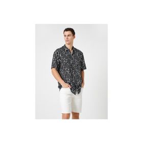 Koton 3SAM60006HW Siyah Desenli 9D9 Erkek Woven Tops Pamuk Gömlek