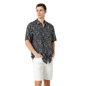 Koton 3SAM60006HW Siyah Desenli 9D9 Erkek Woven Tops Pamuk Gömlek