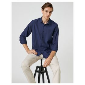 Koton 3SAM60029HW Lacivert 716 Erkek Pamuk Woven Tops Gömlek