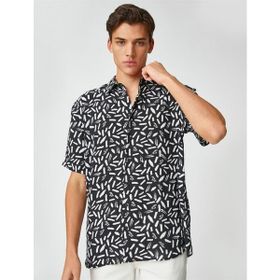 Koton 3SAM60149HW 9D9 Siyah Desenli Viskoz Woven Tops Erkek Gömlek