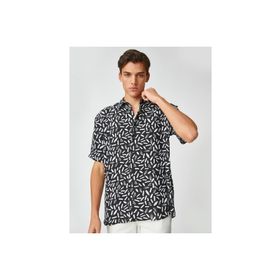 Koton 3SAM60149HW 9D9 Siyah Desenli Viskoz Woven Tops Erkek Gömlek