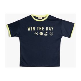 Koton 3SKB10574TK Lacivert Slogan Baskılı Erkek Çocuk T-shirt