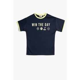 Koton 3SKB10574TK Lacivert Slogan Baskılı Erkek Çocuk T-shirt
