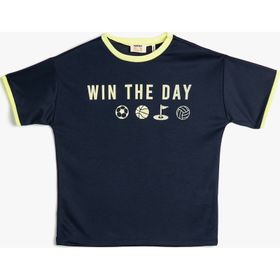 Koton 3SKB10574TK Lacivert Slogan Baskılı Erkek Çocuk T-shirt