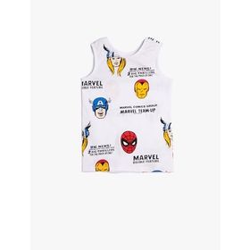 Koton 3SKB30007TK 0D0 Beyaz Desenli Erkek Çocuk Jersey Bisiklet Yaka Kısa Ve Kolsuz T-Shirt