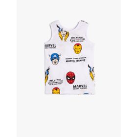 Koton 3SKB30007TK 0D0 Beyaz Desenli Erkek Çocuk Jersey Bisiklet Yaka Kısa Ve Kolsuz T-Shirt