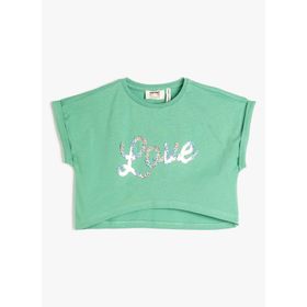 Koton 3SKG10037AK Yeşil Baskılı Kız Çocuk T-Shirt