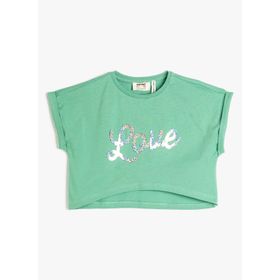 Koton 3SKG10037AK Yeşil Baskılı Kız Çocuk T-Shirt