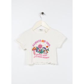 Koton 3SKG10040AK 010 Ekru Kız Çocuk Pamuk Jersey Kısa Kollu T-Shirt