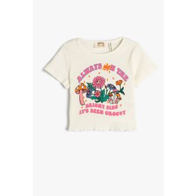 Koton 3SKG10040AK 010 Ekru Kız Çocuk Pamuk Jersey Kısa Kollu T-Shirt
