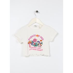 Koton 3SKG10040AK 010 Ekru Kız Çocuk Pamuk Jersey Kısa Kollu T-Shirt
