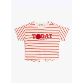 Koton 3SKG10109AK Kırmızı Çizgili Bisiklet Yaka Kız Çocuk T-shirt