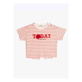 Koton 3SKG10109AK Kırmızı Çizgili Bisiklet Yaka Kız Çocuk T-shirt