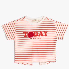 Koton 3SKG10109AK Kırmızı Çizgili Bisiklet Yaka Kız Çocuk T-shirt