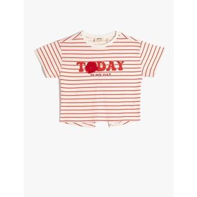 Koton 3SKG10109AK Kırmızı Çizgili Bisiklet Yaka Kız Çocuk T-shirt