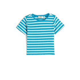 Koton 3SKG10152AK 6S4 Mavi Çizgili Kız Çocuk Viskoz Jersey Kısa Kollu T-Shirt