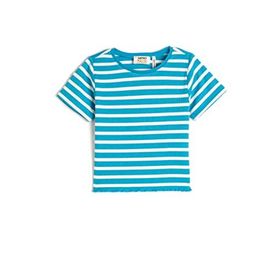 Koton 3SKG10152AK 6S4 Mavi Çizgili Kız Çocuk Viskoz Jersey Kısa Kollu T-Shirt