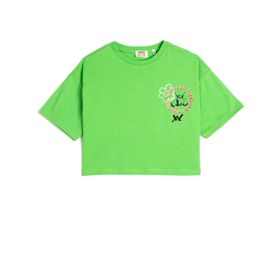 Koton 3SKG10182AK Yeşil Baskılı Kız Çocuk T-Shirt