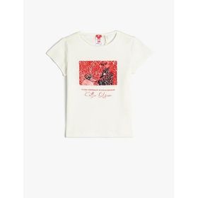 Koton 3SKG10197AK 010 Ekru Kız Çocuk Pamuk Jersey Kısa Kollu T-Shirt