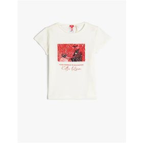 Koton 3SKG10197AK 010 Ekru Kız Çocuk Pamuk Jersey Kısa Kollu T-Shirt