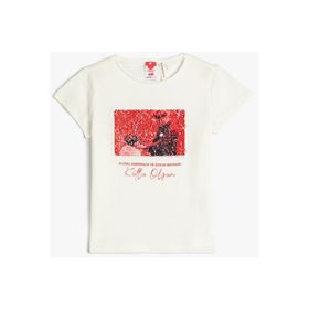 Koton 3SKG10197AK 010 Ekru Kız Çocuk Pamuk Jersey Kısa Kollu T-Shirt