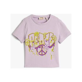 Koton 3SKG10516AK Lila Grafiti Baskılı Kız Çocuk T-shirt