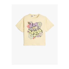 Koton 3SKG10549AK 053 Bej Kız Çocuk Jersey Kısa Kollu Bisiklet Yaka T-Shirt
