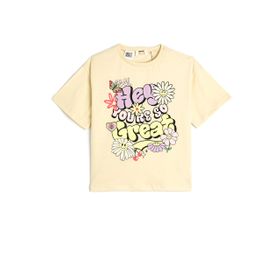 Koton 3SKG10549AK 053 Bej Kız Çocuk Jersey Kısa Kollu Bisiklet Yaka T-Shirt