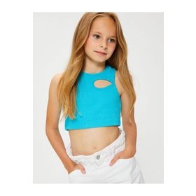 Koton 3SKG30037AK Turkuaz Kız Çocuk Crop Bluz