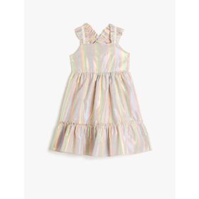 Koton 3SKG80022AW 2S7 Pembe Çizgili Kız Çocuk Pamuk Woven Dresses Elbise