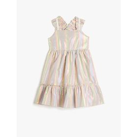 Koton 3SKG80022AW 2S7 Pembe Çizgili Kız Çocuk Pamuk Woven Dresses Elbise