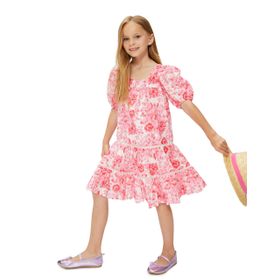 Koton 3SKG80023EW Pembe Çiçekli Kısa Kız Çocuk Elbise