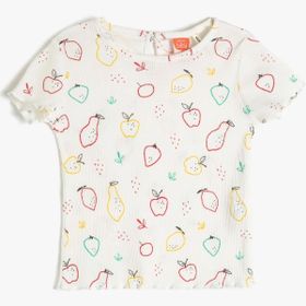 Koton 3SMG10059AK Ekru Desenli Kız Çocuk T-shirt