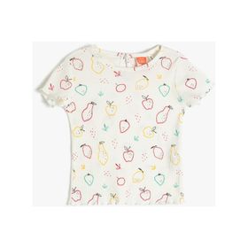 Koton 3SMG10059AK Ekru Desenli Kız Çocuk T-shirt