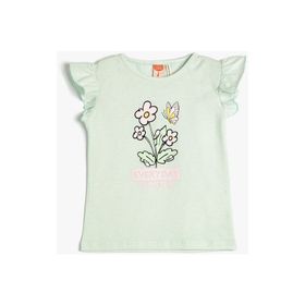 Koton 3SMG30019AK Yeşil Çiçek Baskılı Kız Bebek T-shirt