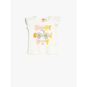 Koton 3SMG30020AK Ekru Papatya Baskılı Kız Bebek T-shirt