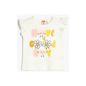 Koton 3SMG30020AK Ekru Papatya Baskılı Kız Bebek T-shirt
