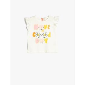 Koton 3SMG30020AK Ekru Papatya Baskılı Kız Bebek T-shirt