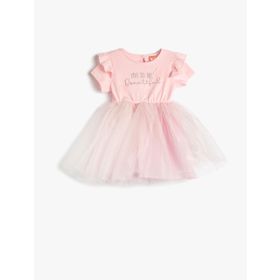 Koton 3SMG80037AK Pembe Slogan Baskılı Tütü Etekli Kız Bebek Elbise