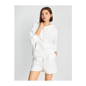Koton 3WAL10025IK Beyaz Kapüşonlu Kanguru Cepli Sweatshirt