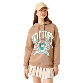 Koton 3WAL10052IK Bej Kadın Baskılı Kapüşonlu Sweatshirt