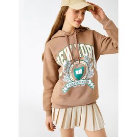 Koton 3WAL10052IK Bej Kadın Baskılı Kapüşonlu Sweatshirt
