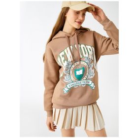Koton 3WAL10052IK Kapüşon Yaka Baskılı Bej Kadın Sweatshirt