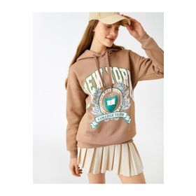 Koton 3WAL10052IK Kapüşon Yaka Baskılı Bej Kadın Sweatshirt